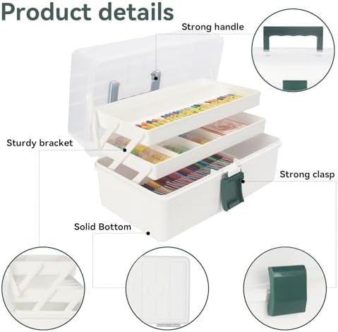 WEWLINE 13-Inch Art Box Organizer 3-Layer Craft Storage Organizer Sewing Kit Box with Handle Art Bin for Home,School,Office,Travel