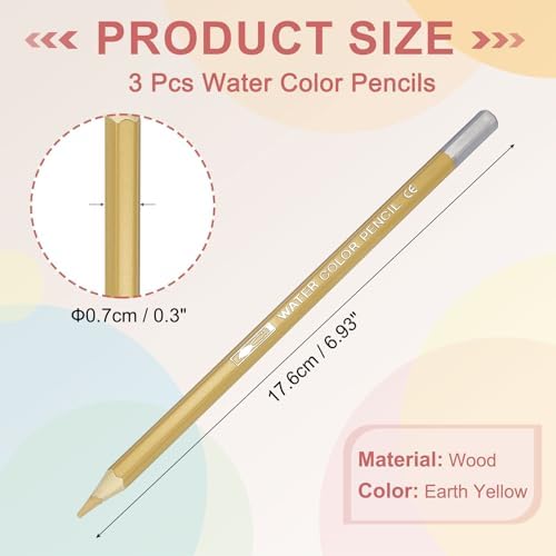 PATIKIL Watercolor Pencils, Earth Yellow Color Pencil Set Sketch Coloring Drawing Colored Pencils Bulk Artist Drawing Supplies for Adult Coloring Book Blending, 3 Pcs