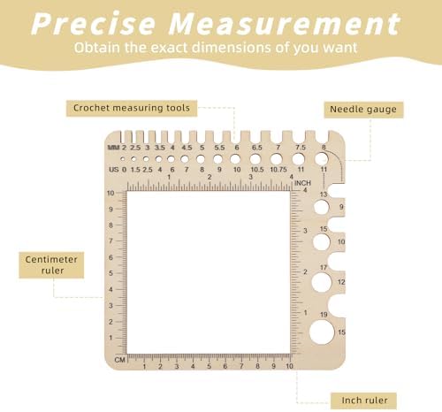 Wooden Knitting Gauge Measuring Tool, Knitting Needle Sizer Ruler Gadgets Wooden Measuring Tool Notions Multi-Size Holes Knitter Gifts for Needles for Spinners Yarn Art Sewing Crochet Accessories