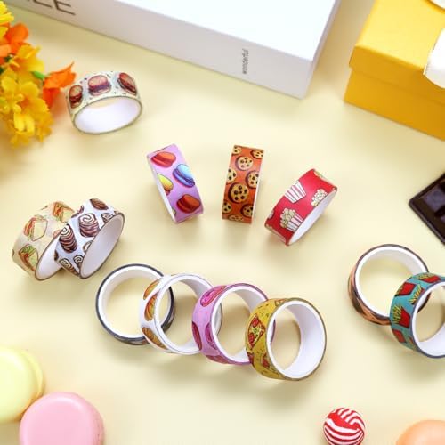 12 Rolls Cute Food Themed Washi Tape Set, Cartoon Yummy Dessert Decorative Tape Macarons Colorful Masking Tape for Journaling Supplies, Junk Journal, Scrapbooking, DIY Arts & Crafts Supplies