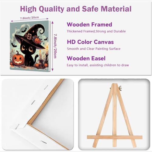 4 Pack Halloween Paint by Numbers Kit for Kids with Frame (Cat, 8x8 inch)
