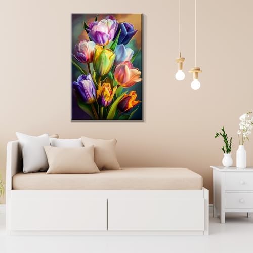 JOOZ Paint by Numbers Kit for Adults Flowers Paint by Number with Frame Floral Paint by Number with Easel Tulip Digital Oil Painting Kits for Gift Home Wall Decor 7.87x11.81 Inch