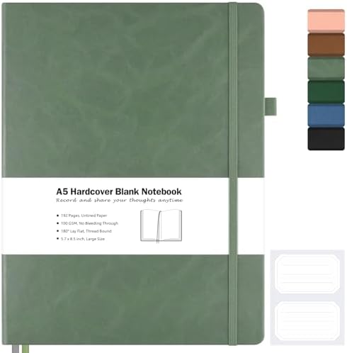 Blank Notebook, Hardcover Sketchbook, Leather Unlined Journal for Women Men