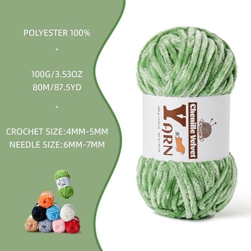 Chenille Crochet Avocado Green Yarn 4 Pack