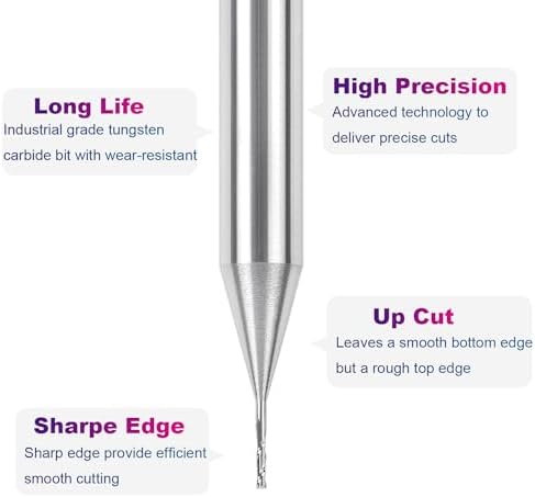 SpeTool Carbide Upcut Inlay Router Bit 1/32 Inch Cutting Diamter 1/4 Inch Shank CNC Spiral End Mill Plunge Cut for Wood Engraving Carving