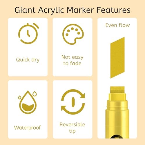 BIGTHUMB Jumbo Graffiti Poster Markers Set: 12 Metallic Colors Large 15mm Wide Tip Permanent Ink Thick Acrylic Paint Pens for Rock Painting, Stone, Glass, Wood, Ceramic, Metal, Plastic, Fabric