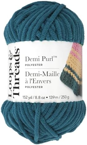 Loops & Threads Demi Purl Yarn – Super Bulky 100% Polyester, Soft Plush Chenille Yarn for Knitting & Crochet, Ideal for Blankets, Hats, Scarves & Crafts, Mediterranea