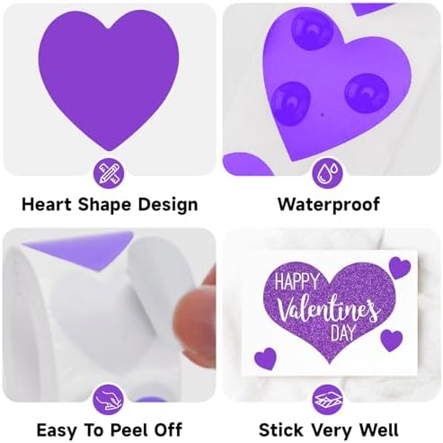 Anwyll Heart Stickers - 500Pcs 1Inch Valentines Day Heart Stickers Purple Heart Shape Sticker for Reward Classroom Self Adhesive Love Incentive Sticker for Envelope Seal Card Birthday Wedding Favors