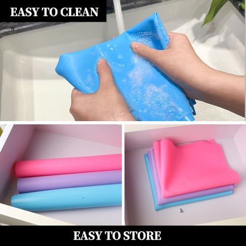 LEOBRO Silicone Mat for Resin Molds, 3 PCS Silicone Mats for Epoxy Resin, UV Resin, Play Dough Mat, Clay Mat, Nonstick Silicone Sheets Pads for DIY Arts and Crafts, Pink & Purple & Blue, 15.7”x 11.7”