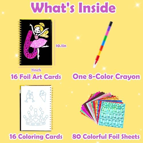 FUNNYB&G Foil Art Craft Kit for Kids, Sparkly Birthday Gift Toy for Kids | No Mess, Kids Ages 4-10 Create Sparkling Artwork, A Creative Gift for Birthdays, Holidays, Travel Activities,Screen-Free Fun