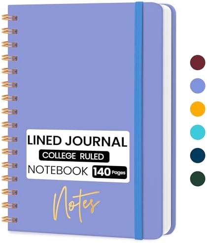 Lined Spiral Journal Notebook, A5 College Ruled Notebook for Note-Taking