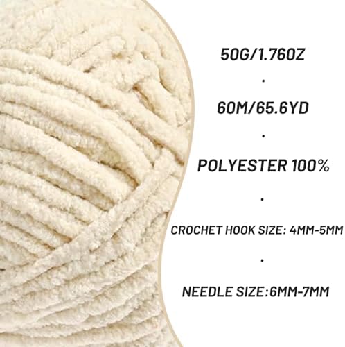 4 Packs Plush Chenille Chunky Crochet Yarn - Baby Yarn for Crocheting Soft - Velvet Yarns Knitting for Blankets Crafts - Fluffy Amigurumi Yarns 200g/262.5yds (4 Beige)