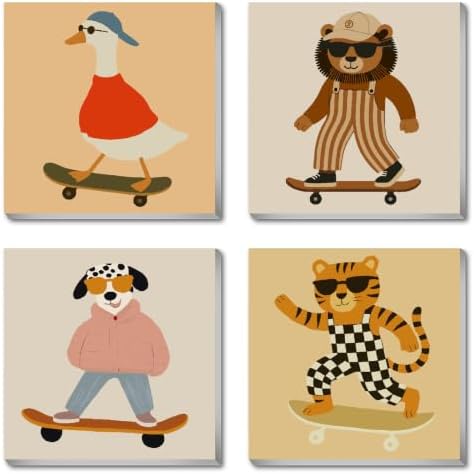 FQOVKYN 4 Pack Framed Paint by Numbers Kit for Kids, Funny Animal Paint by Numbers for Kids Ages 6-12, Easy Acrylic Oil Painting Kits for Home Wall Decoration 8x8 inch