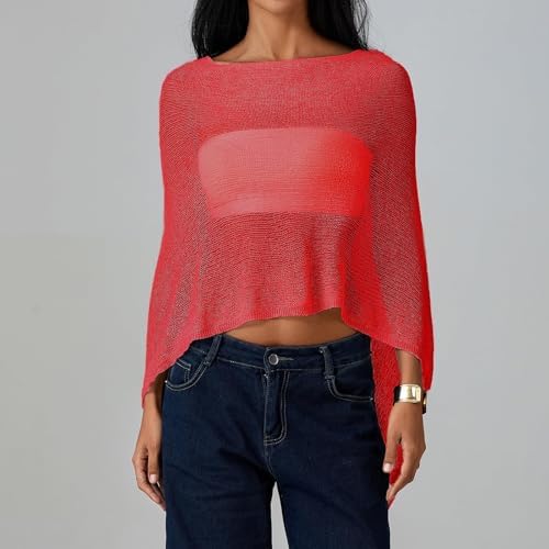 Women Sheer Poncho Top Knit Crochet Irregular Shrug Bolero Shawl Lightweight See Through Beach Cover Up