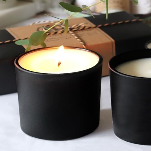 SHOWIN 12 OZ Thick Candle Jars for Making Candles 12 Pcs, Empty Jars with Wood Lids for Spice Jars, Sample Container, Matte Black