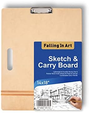 Falling in Art 14x18 Sketch Board with Sturdy Clip &Rubber Bands | Professional Art Drawing Board, Portable Artists Clipboard for Classroom, Studio Drawing, Outdoor Painting