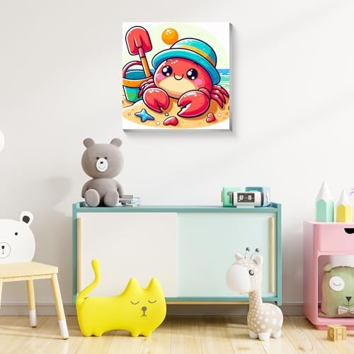 Reivworl Crab Paint by Numbers Kit for Kids with Frame 8×8 inch
