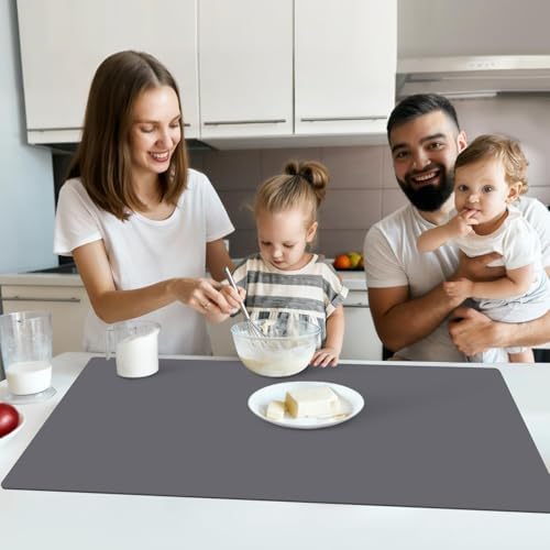 Extra Large Silicone Mat for Kitchen Counter, 31.5x16.9 Inch Heat Resistant Mat Countertop Protector, Non-Stick and Thick Silicone Pad Silicone Baking Mat for Dough and Pastry, Dark Gray