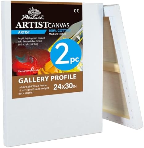 PHOENIX 24x30 Inch 2 Pack Gallery Canvas - 1.5 in Thick Extra Large Canvases for Painting - Deep Edge 100% Cotton 11 Oz. Gesso Primed White Blank Professional Canvas Oil & Acrylic Paints