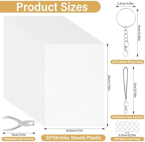 161 Pcs Shrink Paper Keychain Kit,30 Shrink Plastic Sheets for Kids