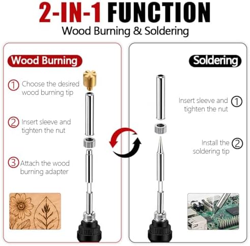 32PCS Wood Burning Kit, Wood Burning Tool – Adjustable Temperature Soldering Iron Tool for DIY, Wood Carving, Embossing, and Craft Projects – Wood Burner Pen Set for Adults and Beginners（Red）