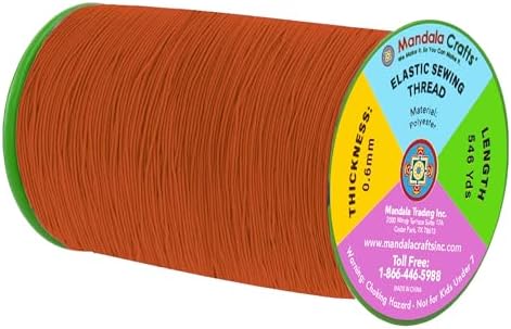 Mandala Crafts 0.6mm Rust Shirring Elastic Thread for Sewing, 546 Yards