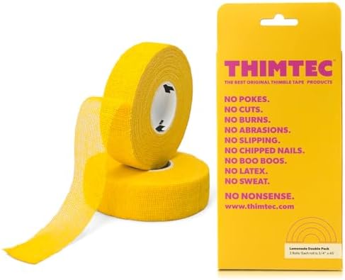 THIMTEC - The Original Thimble Tape for Hand Sewing - Fully Adjustable Nail & Finger Protector - A Smarter Alternative to Classic Knitting Thimbles - Lemonade, 2-Pack