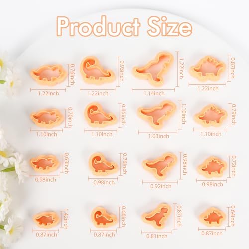 Puocaon Cute Dinosaur Clay Cutters - 16 Pcs Dinosaur Clay Cutters for Earrings, 4 Shapes × 4 Sizes