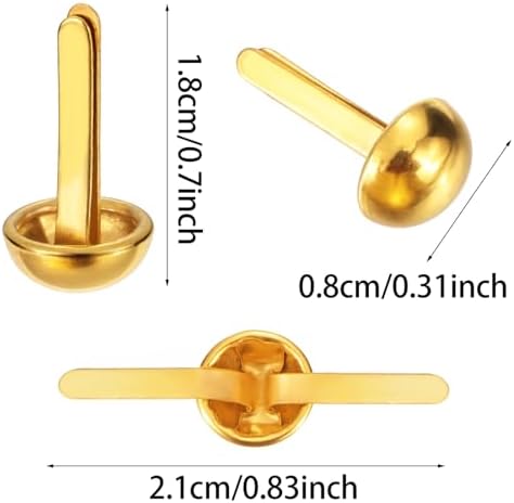 Hotop 500 Pcs Brad for Paper Crafts Metal Paper Fasteners, Golden
