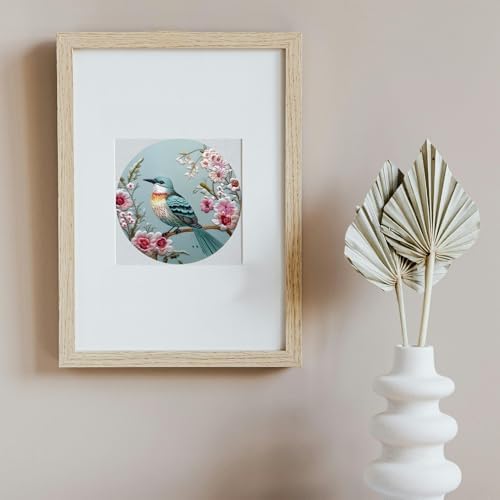 FONNUY Embroidery Kit for Beginners, Hummingbird Flowers Pre-Stamped Pattern Kits for Adults with Hoop, Easy to Follow Color Thread Needlework, 8''Hoop (Lightblue)