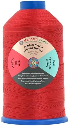 Mandala Crafts Size 207 630D T210 Red Bonded Nylon Thread, 800 YDs