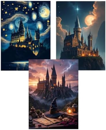 3 Pack Magic Castle Paint by Numbers Kit for Adults,Magic Hat Acrylic Painting Kit Adult Paint by Number Kits on Canvas,DIY Painting for Beginners Art by Numbers for Gifts Home Wall Decor 12x16 inch