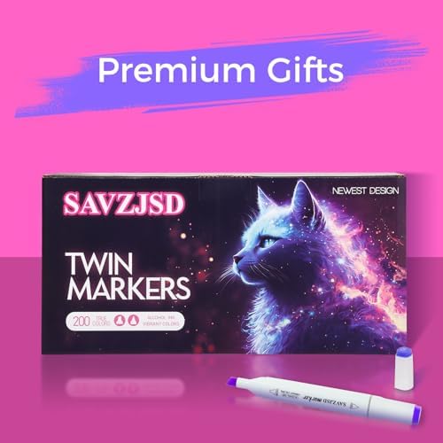 SAVZJSD Alcohol Markers, 200 Colors Alcohol Markers Set, Dual Tip Markers for Adults, Artists in Coloring, Sketching & Drawing (Fine & Broad)