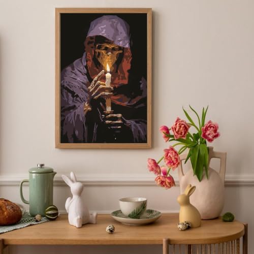 Auremi Horror Framed Paint by Number for Adults,DIY Skeletons Painting by Number Kits on Canvas Acrylic Oil Painting Kits for Adults Paint by Number Kits for Home Decor 20x30cm