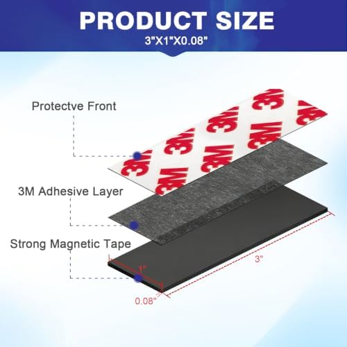 30 Pack Magnetic Tape Strips with Adhesive Backing (3" x 1")