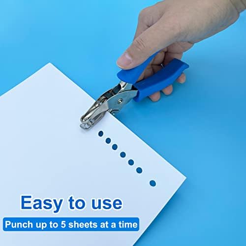 Paper Hole Puncher for Crafts, One Hole Punch with Blue Soft Grip Handle, Small Hole Punch for Kids and Adults, Handheld Circle Punch for Paper Crafts in Home, Office, Classroom 3 Pack