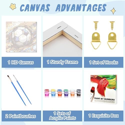 XTCIXAL Paint by Numbers Kit for Kids with Frame, Soccer, 8X8 inch