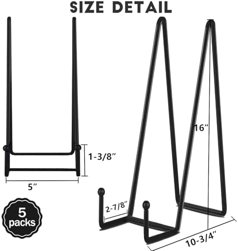 IBosins 5-Pack 16-Inch Plate Holder Display Stands Black Metal Frame Stand