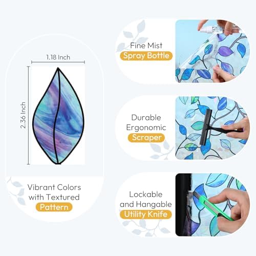 rabbitgoo Window Privacy Film Rainbow, Purple Blue Leaf, 23.6" x 157.4"