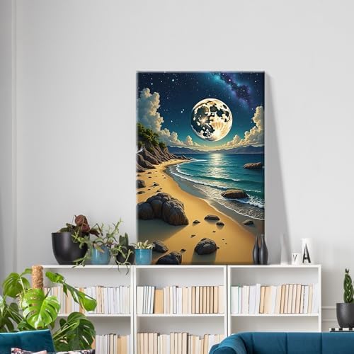 ATDMS Moon Paint by Numbers Kit for Adults with Frame 8x12 Inch