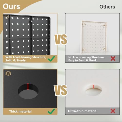 FZK Modular Plastic Peg Board Wall Organizer Kit, 16x16, Black
