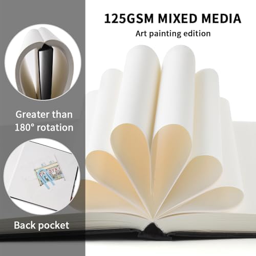 Mixed Media Art Sketchbook, 8 x 8 inches, 100 Sheets/200 Pages 125 GSM Acid-Free Beige Drawing Papers,Large Hardcover Art Journal Sketchbook for All Artists.Black