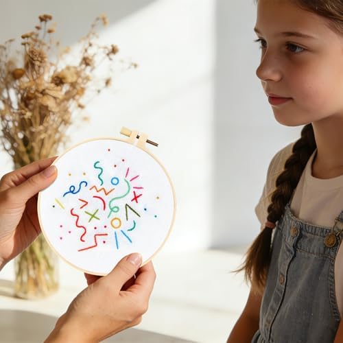 Beginners Embroidery Stitch Practice Kits, Easy Hand Embroidery Starters Kit for Beginners Adults, Stamped Cross Stitch Kits DIY Needlepoint Kits for Beginners Adults, Embroidery Hoop & Video Tutorial