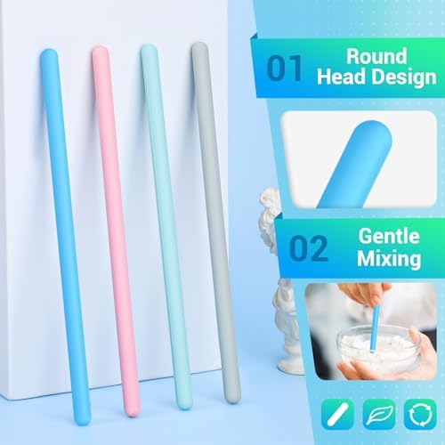 Gartful 4PCS Colored Silicone Stir Sticks, Reusable Mixing Sticks for Epoxy Resin, Paint, Making Glitter Tumblers Cups, Arts, Crafts, Facial Mask Stirring Rods, 4 Colors