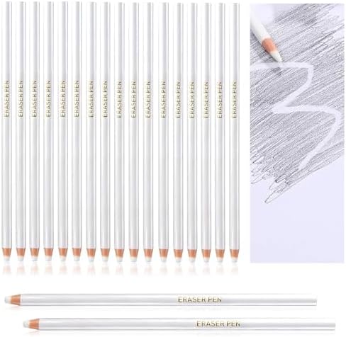 Maitys 20 Pcs Eraser Pencils for Artists Pencils and 2 Pcs Sharpener Wooden Sketch Professional Highlight Painting Eraser Pen for Sketching Charcoal Drawings, Revise Erasing Details for Beginners