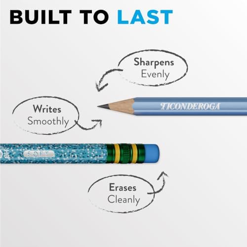 Ticonderoga Wood-Cased Pencils Pre-Sharpened, Arctic Blues, 18 Count