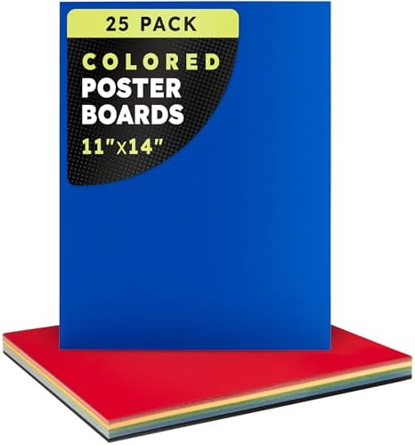 Hygloss Medium Colored Poster Board 11x14-25 Assorted Standard Color Bulk Pack - Red, Yellow, Green, Blue, Black - 10 Pt. Thickness Poster Board Paper, Posterboard Multipack 11" x 14"