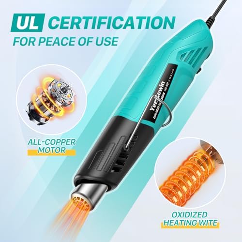 380W Mini Heat Gun, 2-Temp 480°F & 850°F for DIY & Crafts | UL-certified, Overheat Protection, Built-in Stand, with Reflector Nozzle for Epoxy Resin, 3D Printing, Vinyl & Shrink Wrap