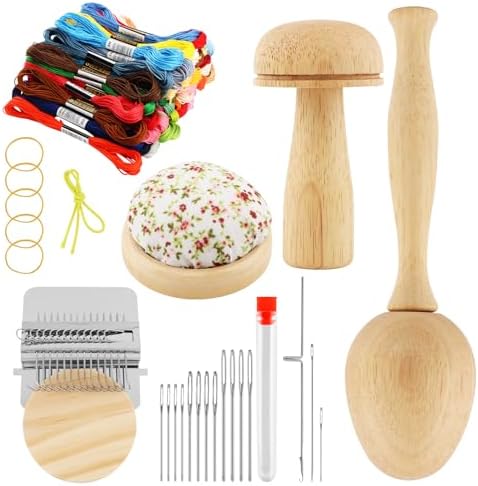 Mini Darning Mushroom Loom Kit, 14 Hooks Weaving Tool