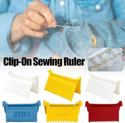 3pcs Clip-On Sewing Ruler,Sewing Clips for Fabric, Hand Edge Stitch Lock and Sewing Gauge for Even Stitches, Quilting Templates with 2mm, 3mm, 4mm Spacing